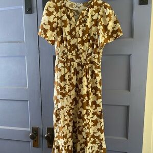 Polagram Brown and Cream Floral Maxi Dress